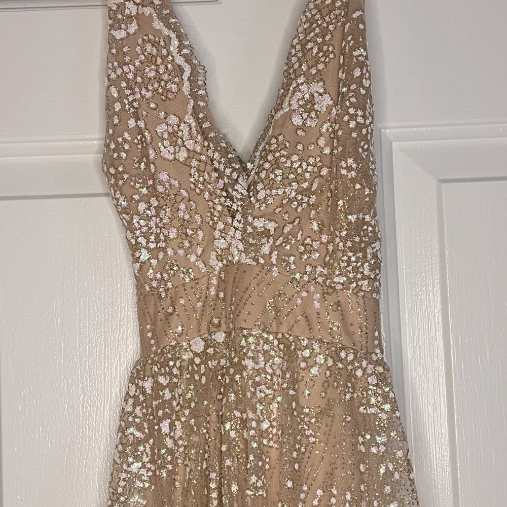 Rose Gold Printed Maxi Dress with Criss Cross Back